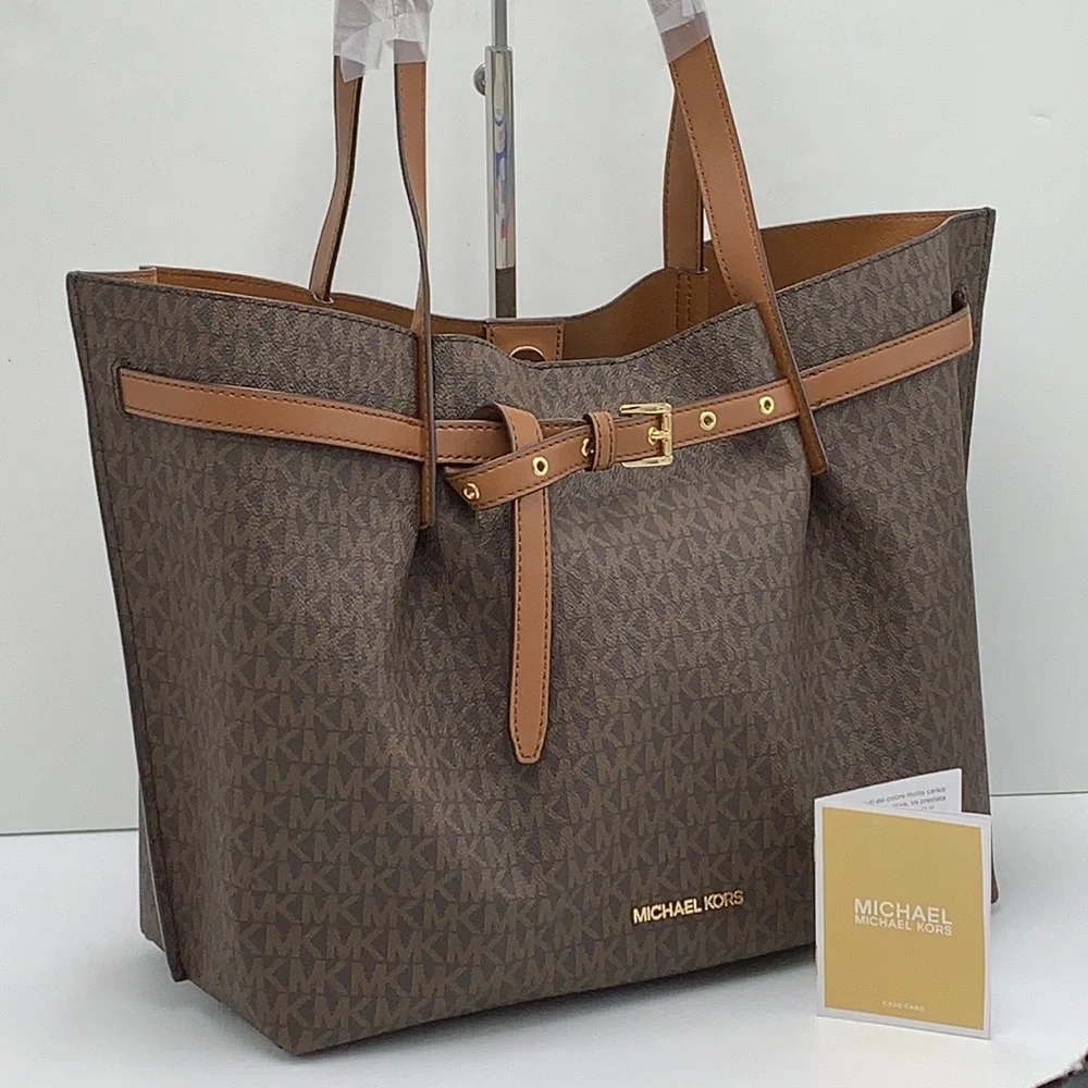 MICHAEL KORS Emilia Large Logo Tote Shoulder Bag COLOR BROWN NWT